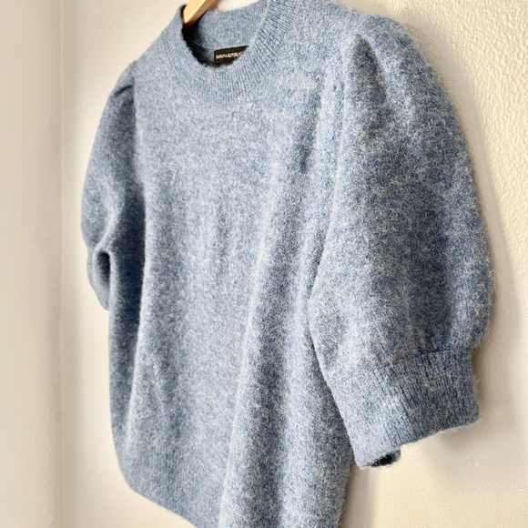 Banana Republic Alpaca Wool Puff Sleeve Sweater M Blue Soft Knit Quiet Luxury - Picture 5 of 8